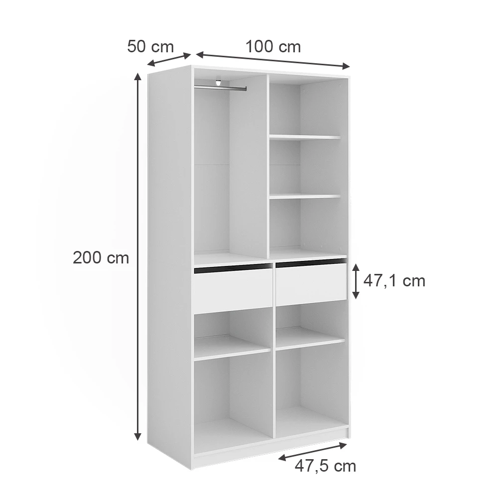 Vicco Kleiderschrank Weiß 100 x 200 cm mit 2 Schubladen, Elmo