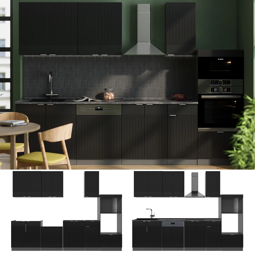 Cuisine équipée Vicco Fame-Line - Style Rustique 200 Cm - Anthracite/blanc - Neuve