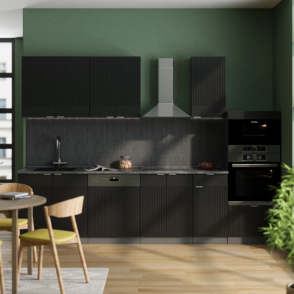 Konyhabútor Fekete csíkos/antracit színben fehér háttéren