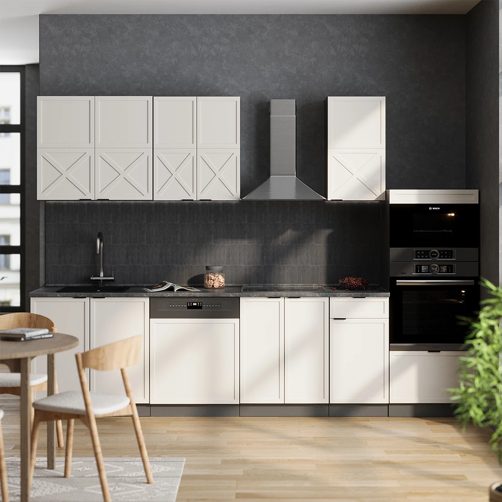 Vicco Cuisine Blanc brillant/Chêne doré 140cm , PT Anthracite, Fame