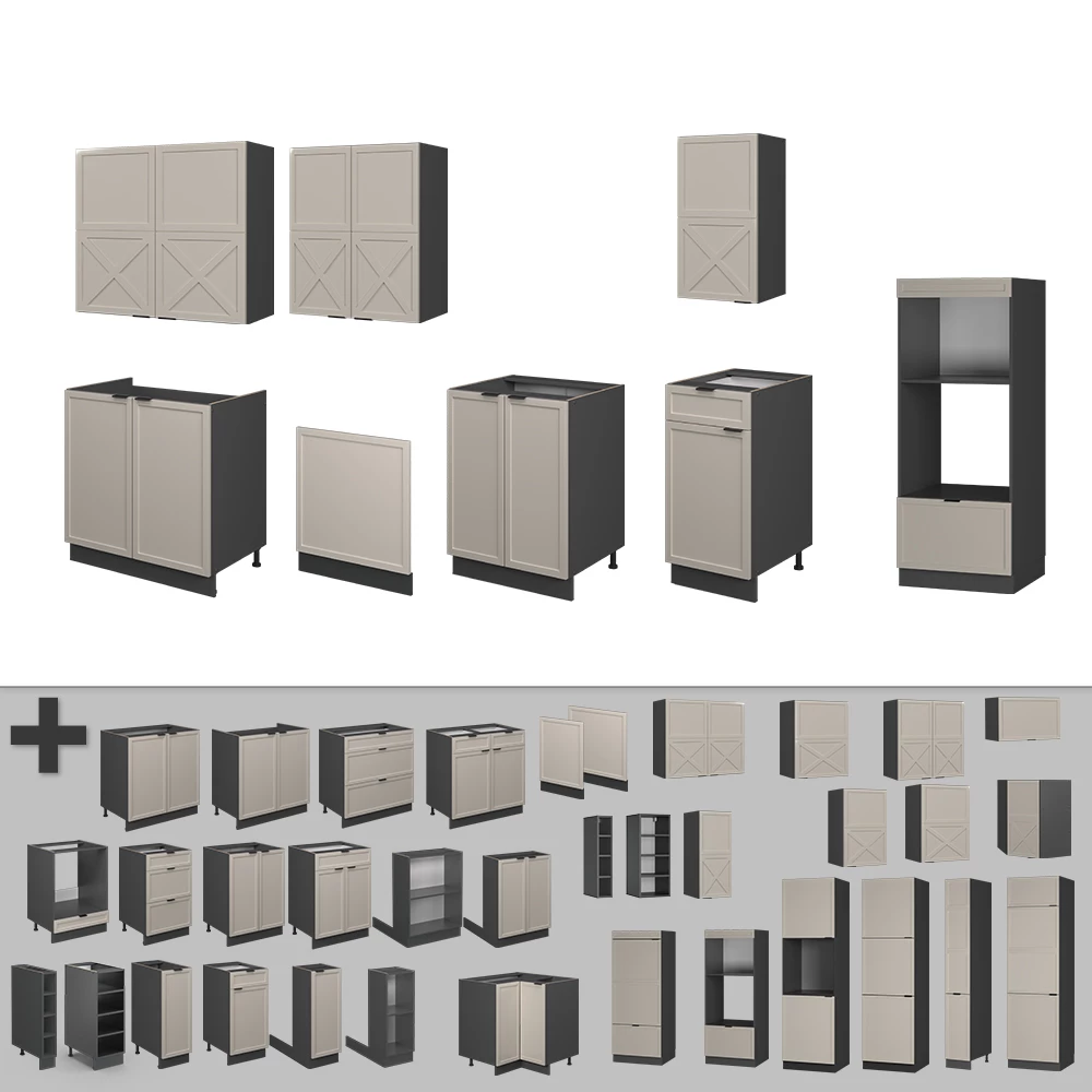 Gros plan de Cuisine en GrisBeige/Anthracite, montrant le design et les détails de surface