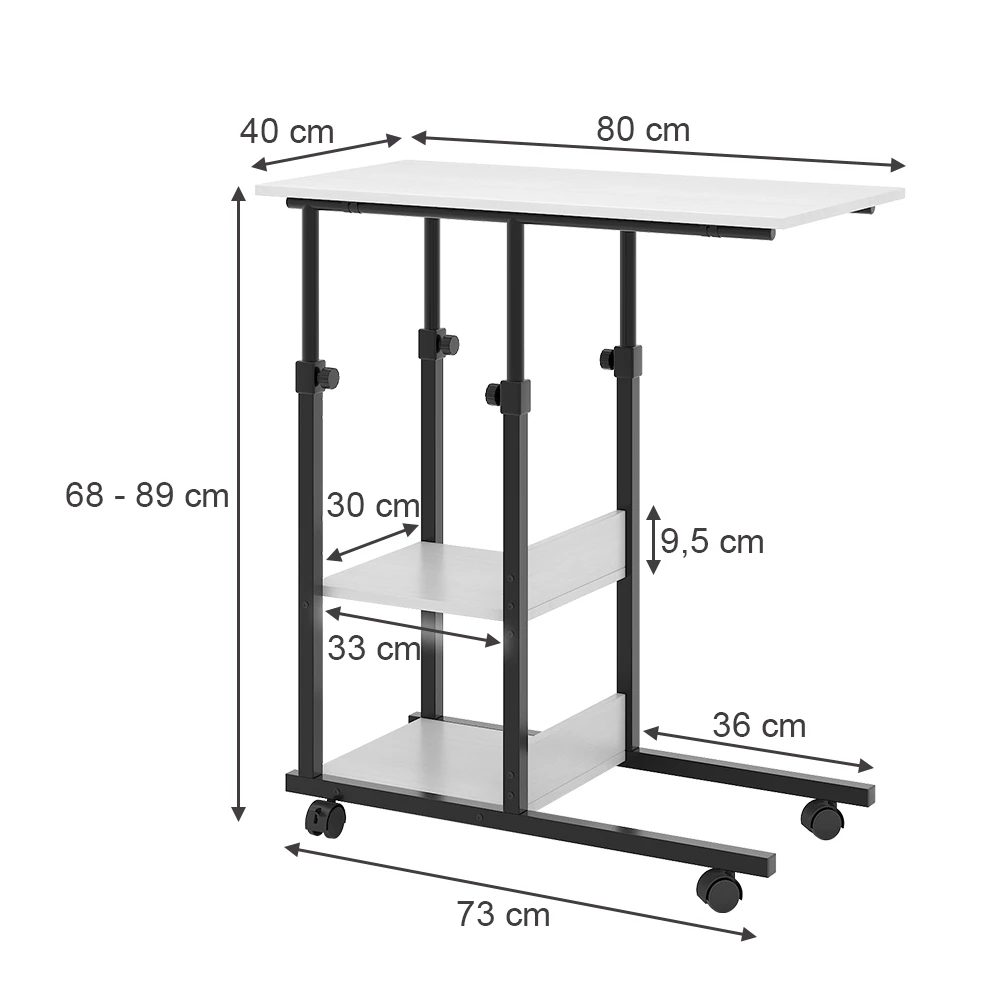 Salontafel in Wit op een witte achtergrond met zichtbare afmetingen