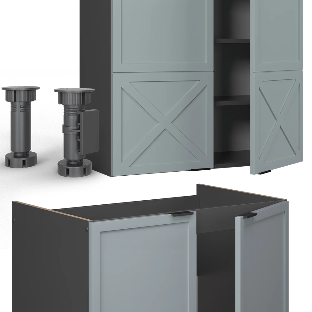 Gros plan de Cuisine en Bleu clair-gris/anthracite, montrant la texture/les détails