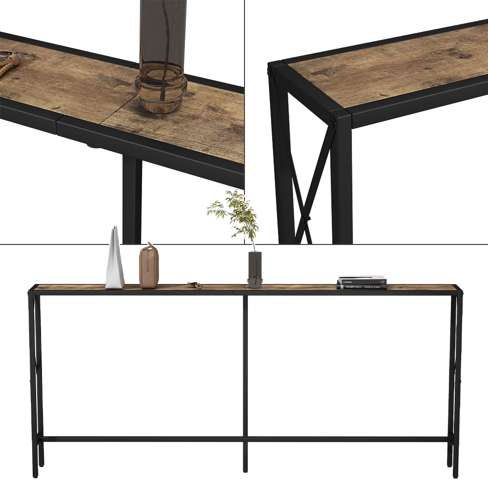 Nahaufnahme von Konsolentisch in Eiche rustikal, zeigt Design- und Oberflächendetails