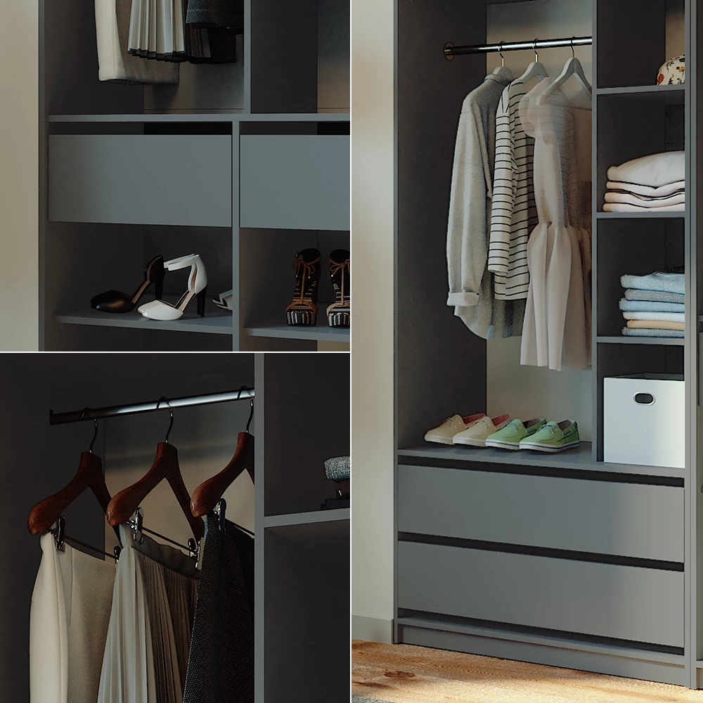 Nærbillede af Garderobe i farven Antracit, der viser struktur/detaljer