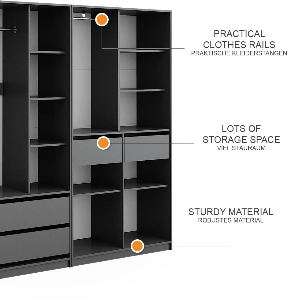 Vicco Garderobe Antracit 100 x 200 cm Sæt med 2 stk., Elmo