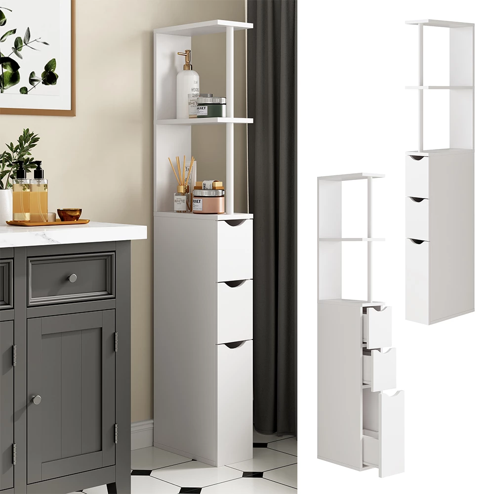 Vicco Badschrank Weiß 15 x 137 cm mit 3 Schubladen, Vera