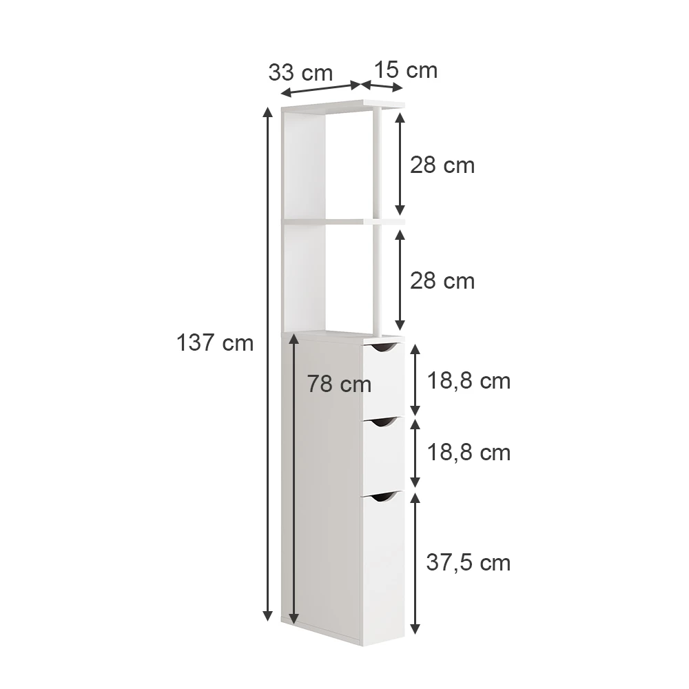 Vicco Badrumsskåp Vit 15x137 cm, Vera