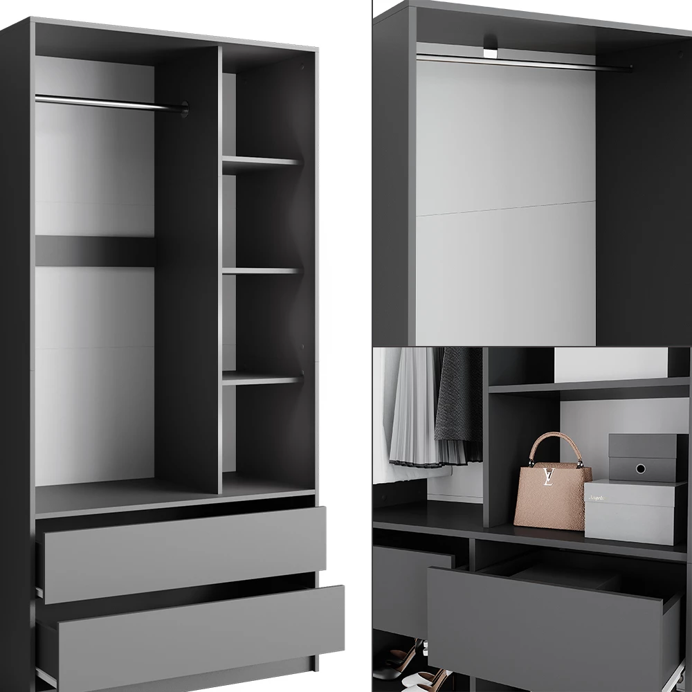 livinity® Kleiderschrank Anthrazit 100 x 200 cm 3er Set, Elmo