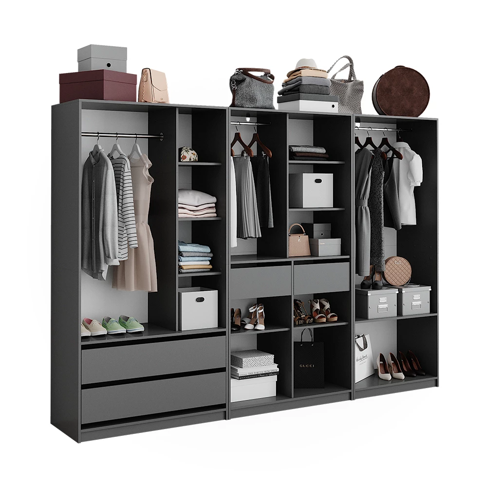 livinity® Kleiderschrank Anthrazit 100 x 200 cm 3er Set, Elmo