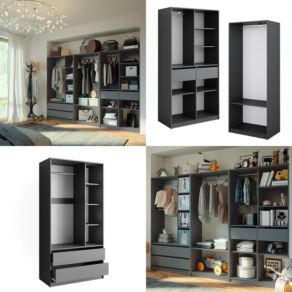 livinity® Kleiderschrank Anthrazit 100 x 200 cm 3er Set, Elmo