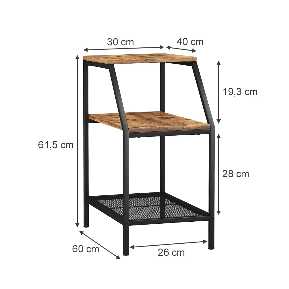 Anstelltisch  in Eiche rustikal auf weißem Hintergrund mit sichtbaren Maßen