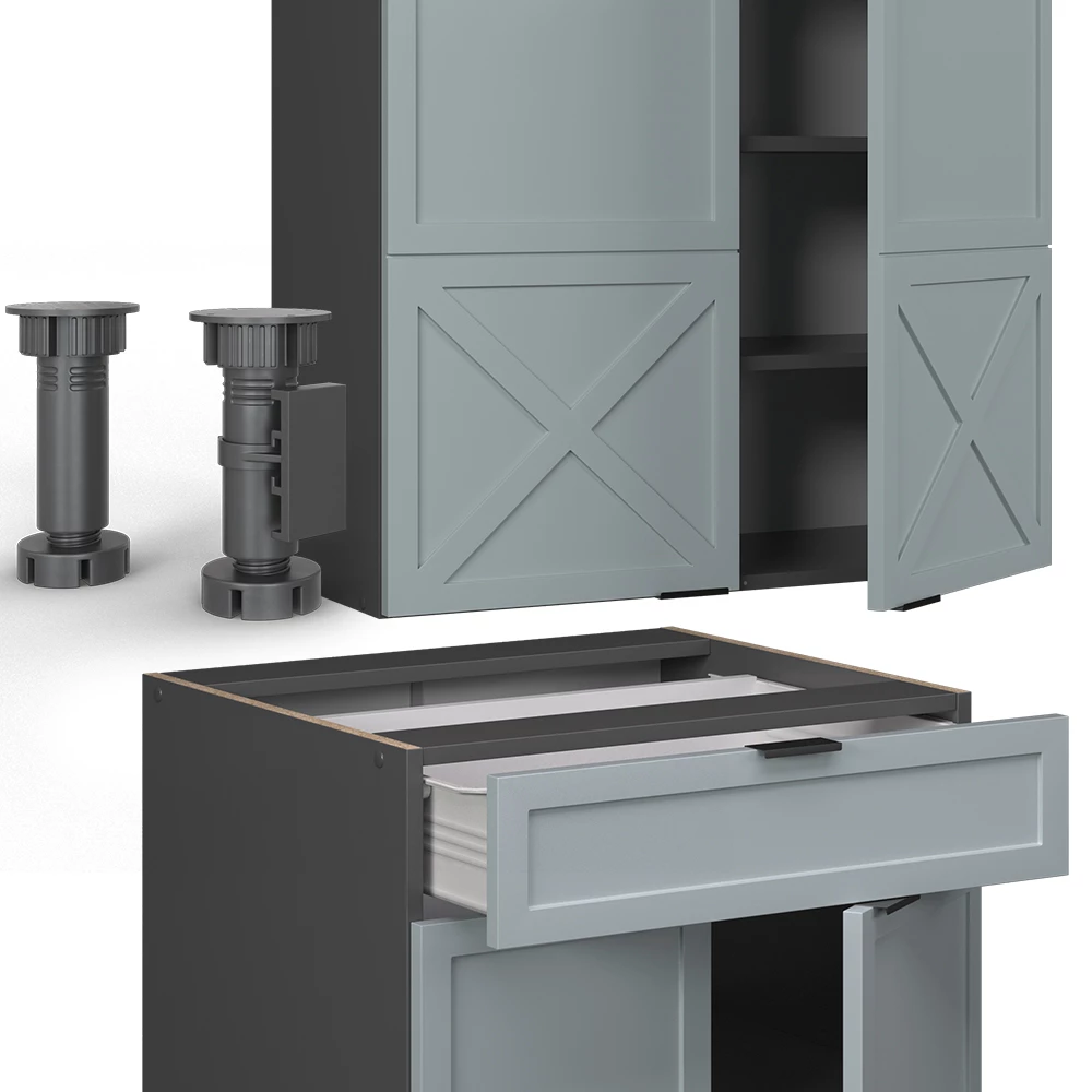 Gros plan de Cuisine en Bleu clair-gris/anthracite, montrant la texture/les détails
