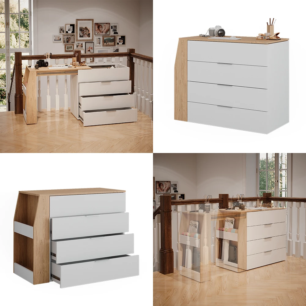 Basteltisch Iva Weiß 98.5-167.5 x 80 x 47 cm ausklappbar, 4 Schubladen livinity®