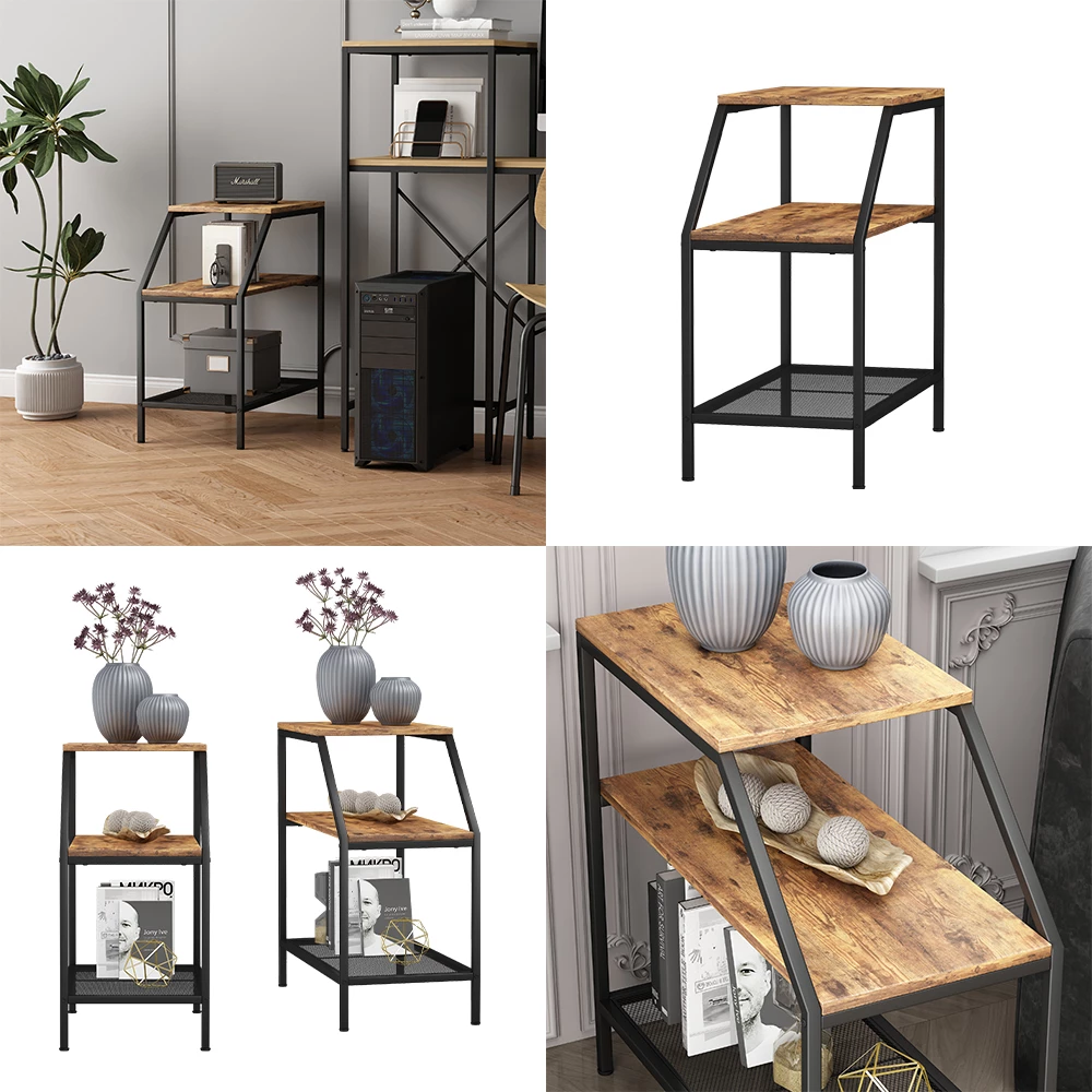 Anstelltisch  Fyrk Eiche rustikal 30 x 60 cm mit 2 offenen Ablagen livinity®