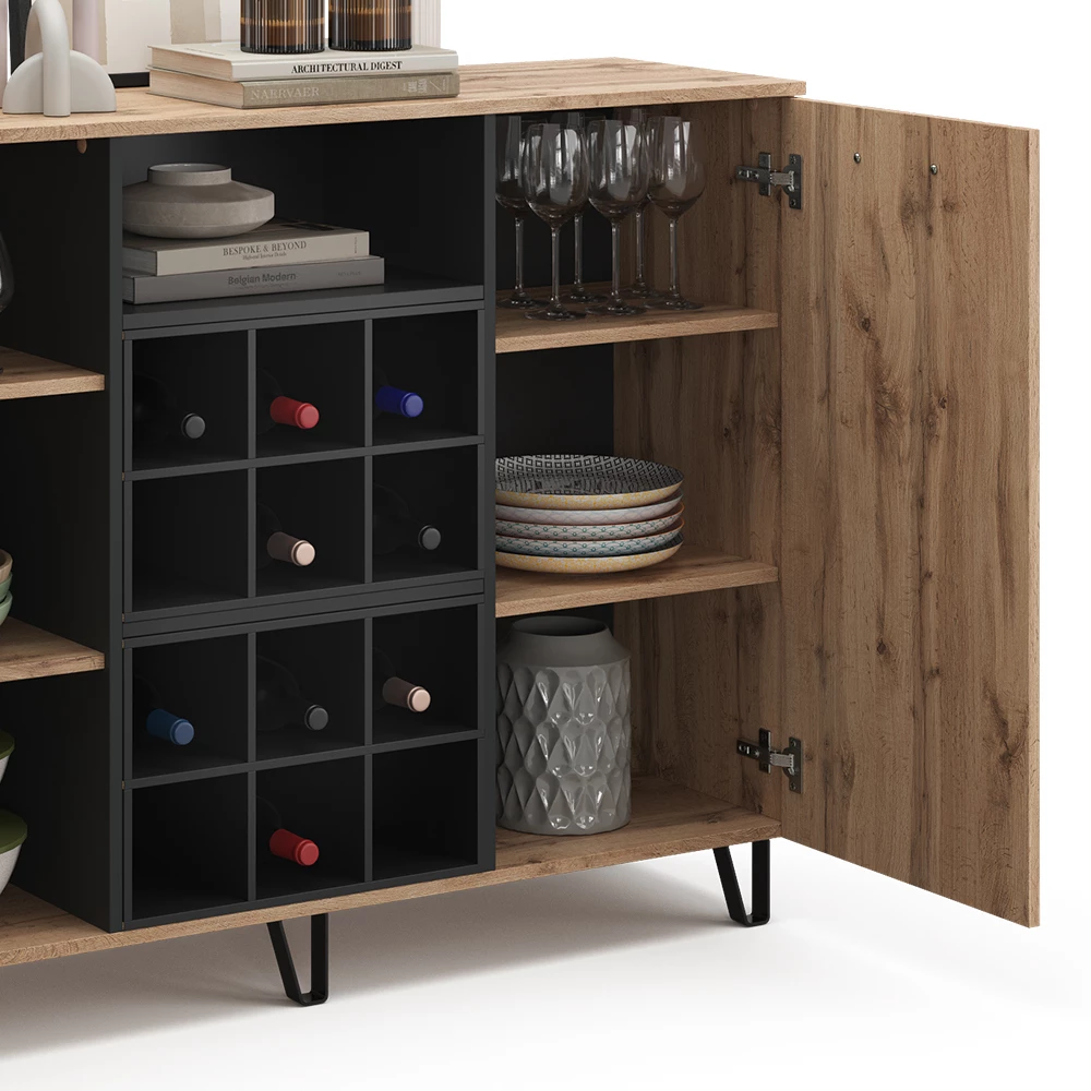 Nahaufnahme von Kommode in Braun, zeigt Design- und Oberflächendetails