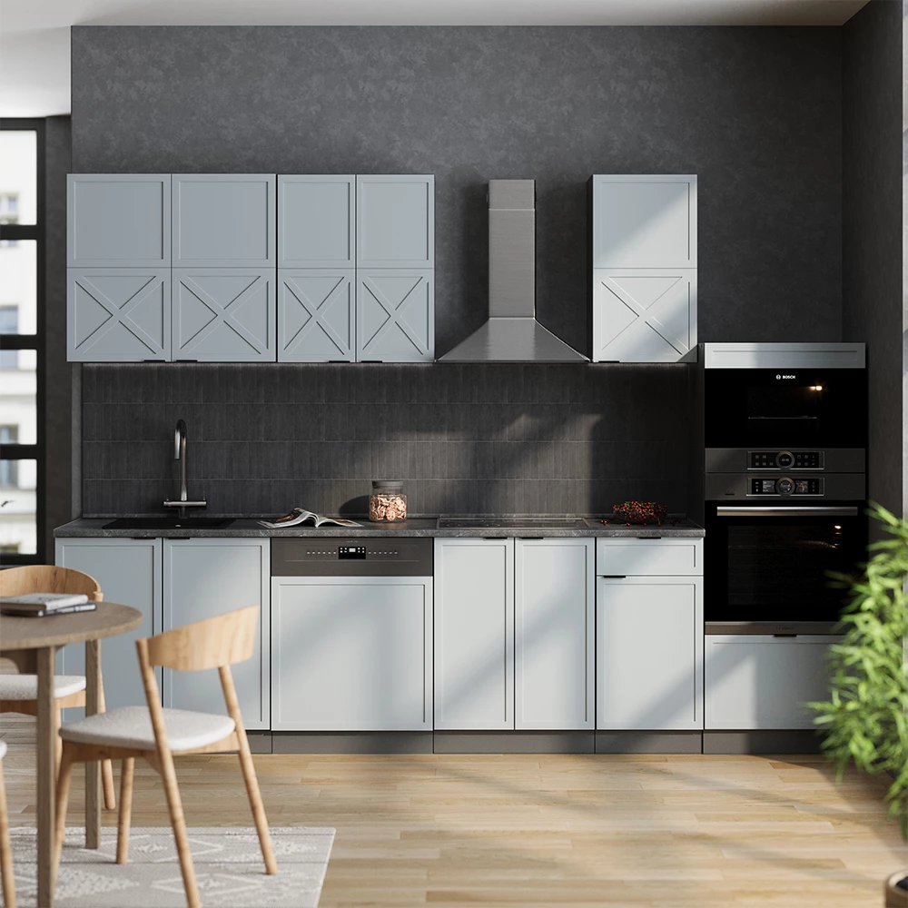 Kitchenette in Albastru-gri deschis/antracit on white background