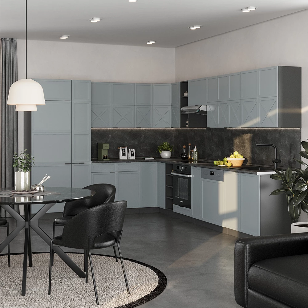 Bucătărie de colț in Albastru-gri deschis/antracit on white background