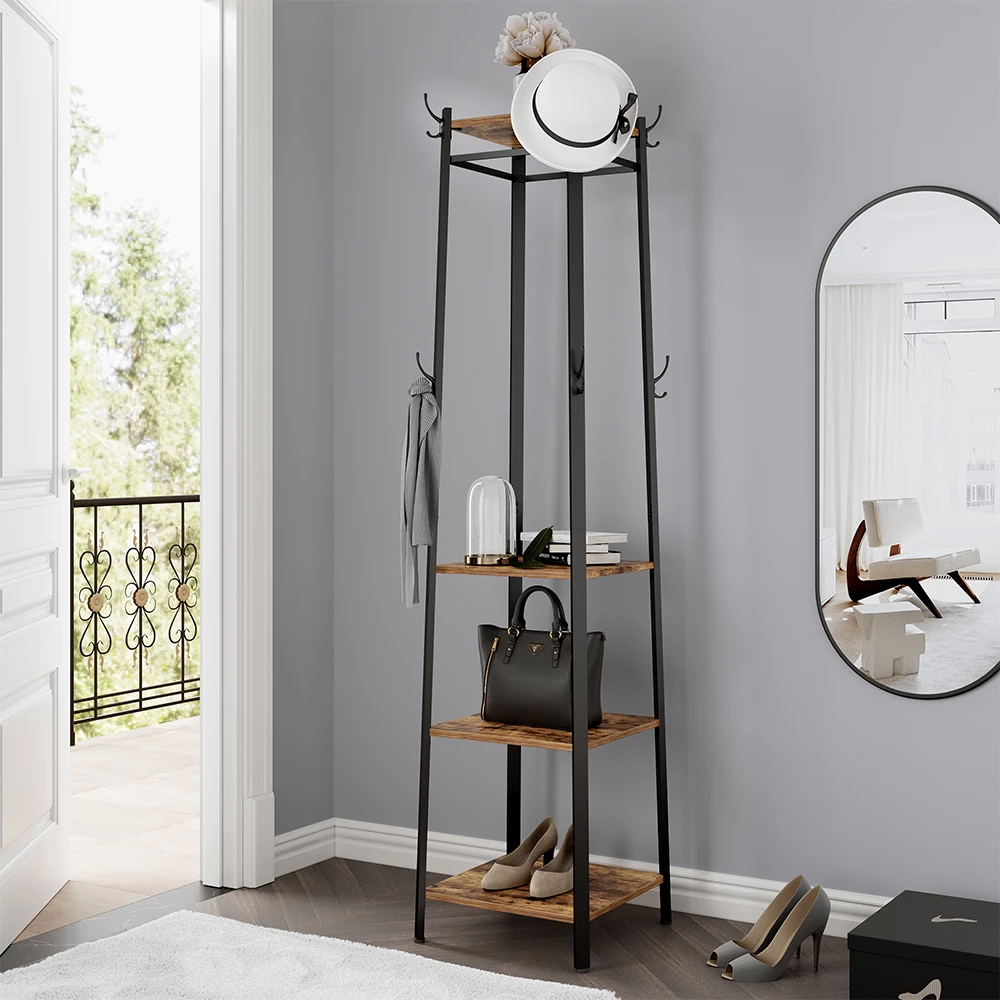 Portemanteau Mural Avec Miroir Jochen - 70x150cm - Noir & Chêne - Pour Entrée & Couloir - VICCO