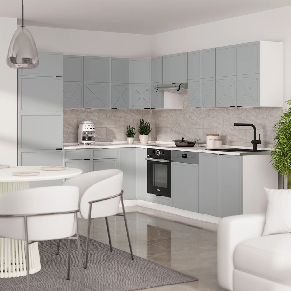 Bucătărie de colț in Albastru deschis-gri/alb on white background