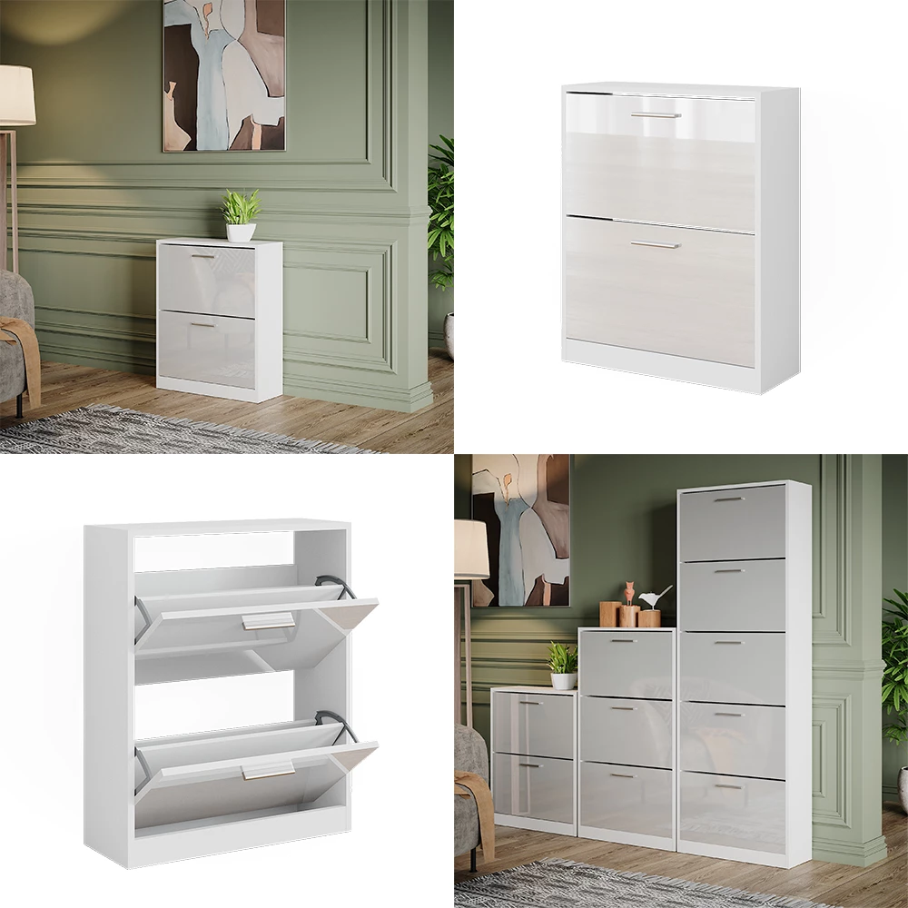 Schuhschrank Gizmo Weiß Hochglanz 59 x 72.5 cm 2 Fächern livinity®