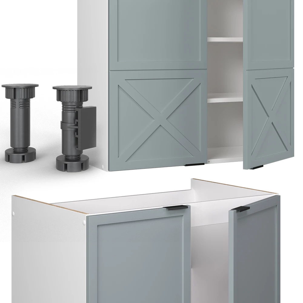 Gros plan de Cuisine en Bleu clair-gris/blanc, montrant la texture/les détails