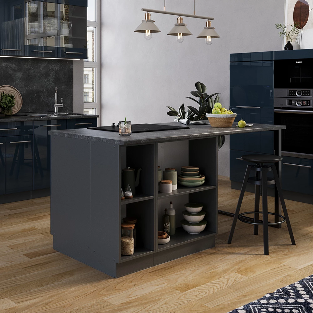 Vicco Keittiösaari Tummansininen korkeakiilto/antrasiitti 90cm, Fame-Line