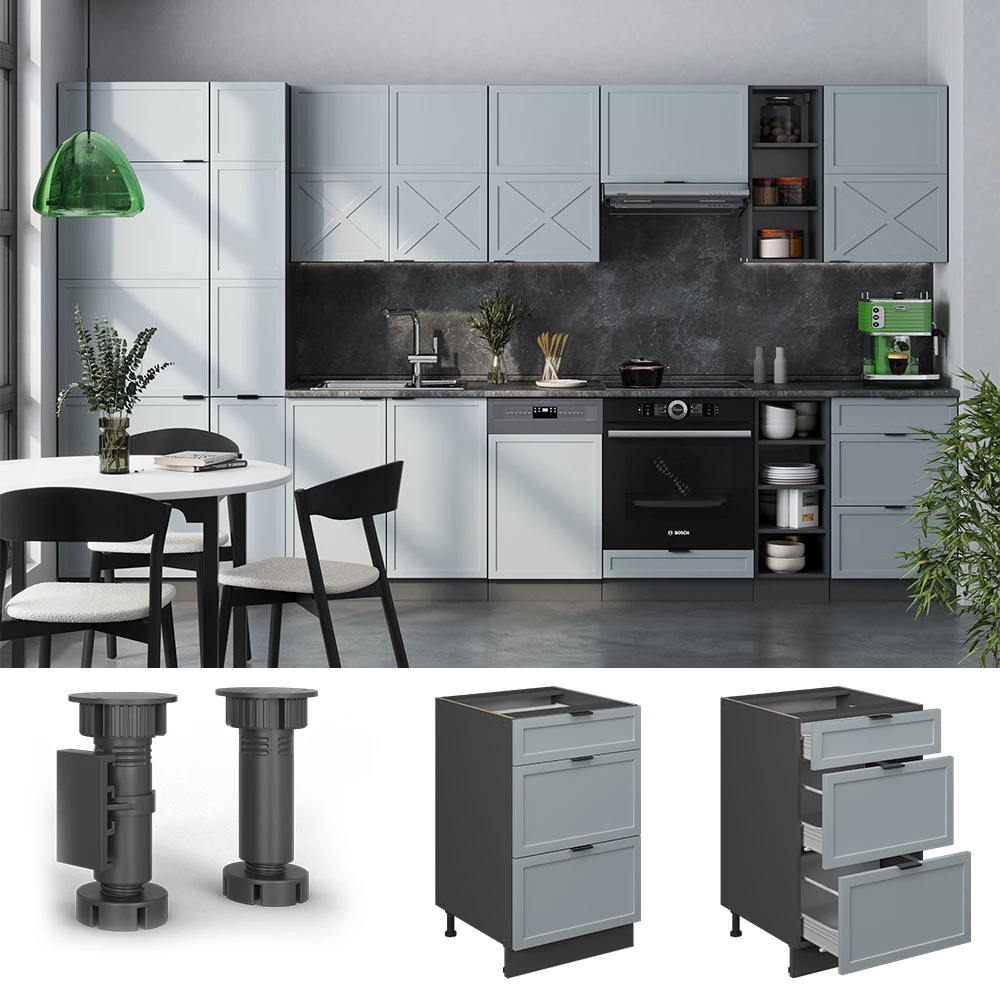 Dulap de bază pentru bucătărie in Albastru-gri deschis on white background