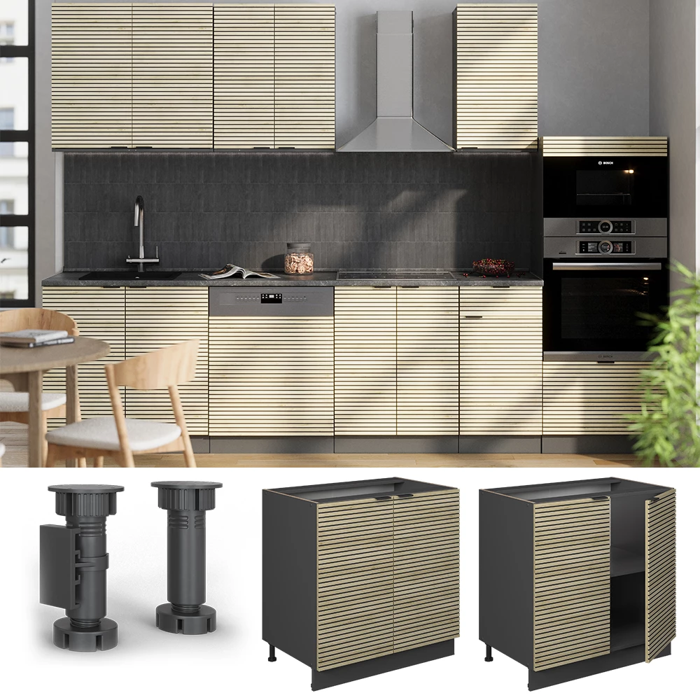 Vicco Diskbänksskåp Ekpanel 80cmmed hylla, AP marmor, Fame-Line