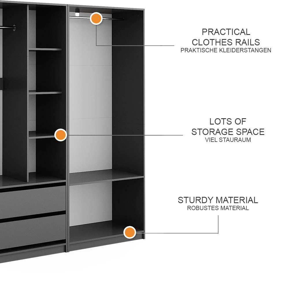 livinity® Kleiderschrank Anthrazit 100 x 200 cm 2er Set, Elmo