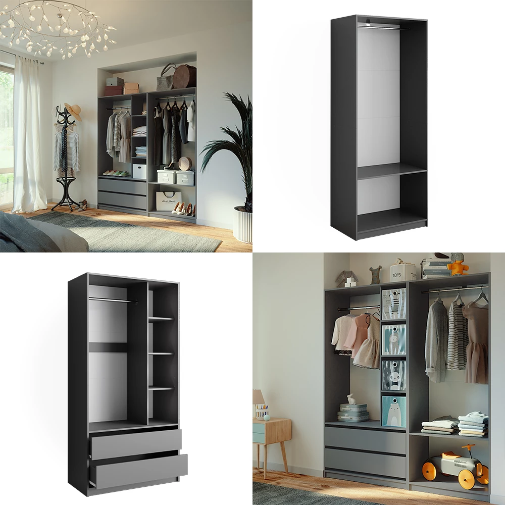 livinity® Kleiderschrank Anthrazit 100 x 200 cm 2er Set, Elmo