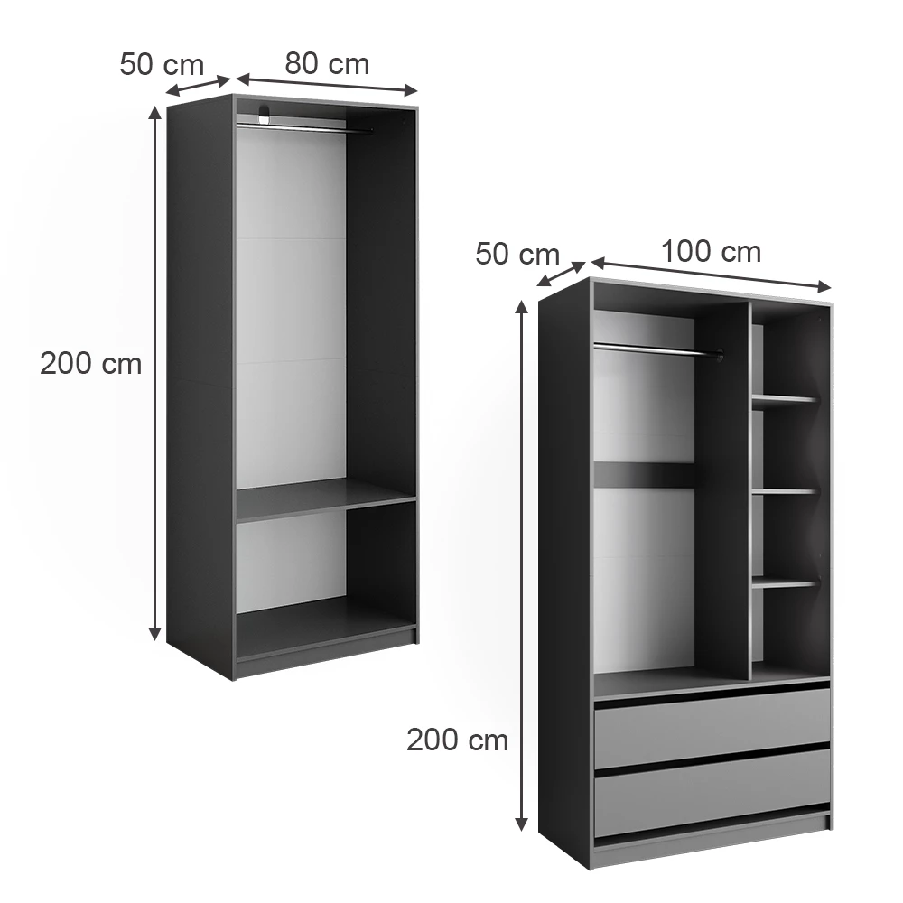 livinity® Kleiderschrank Anthrazit 100 x 200 cm 2er Set, Elmo