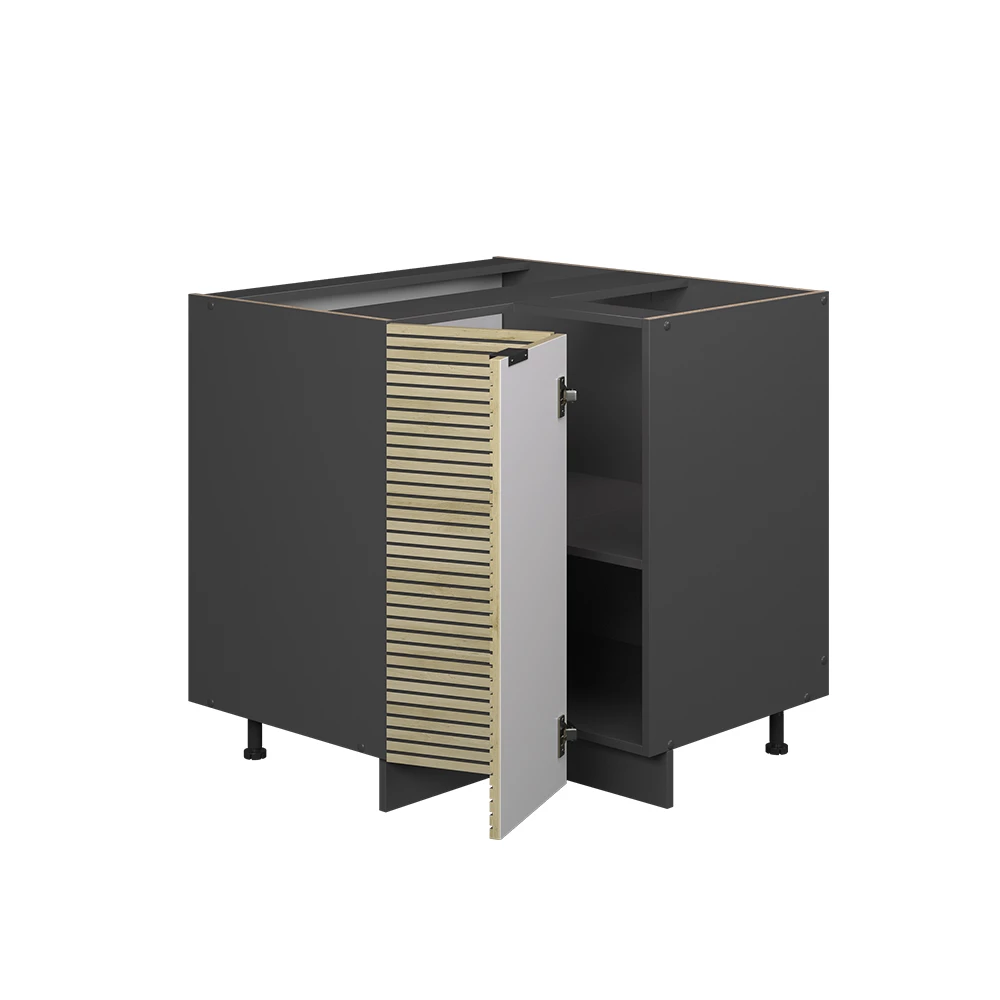 Nahaufnahme von Eckschrank in Eiche Paneel, zeigt Textur/Details