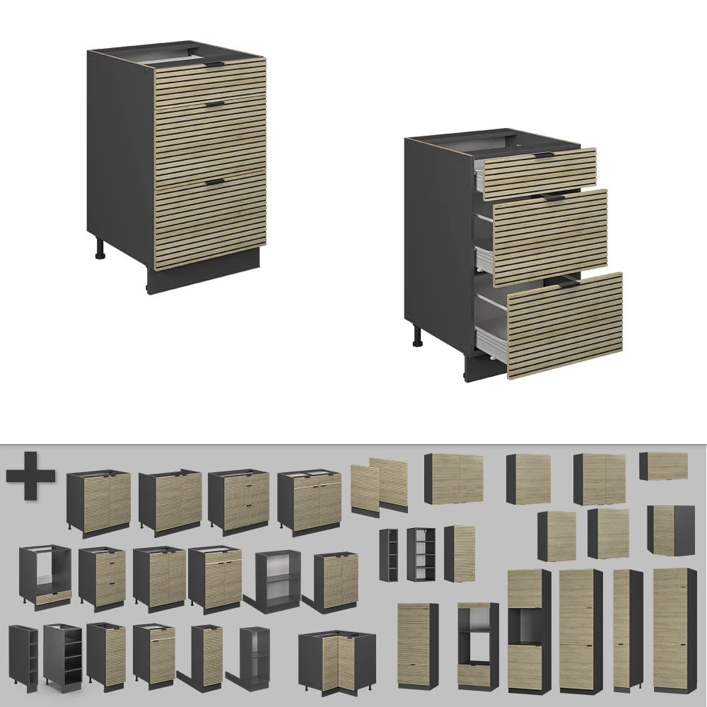 Nahaufnahme von Küchenschränke in Eiche Paneel, zeigt Design- und Oberflächendetails