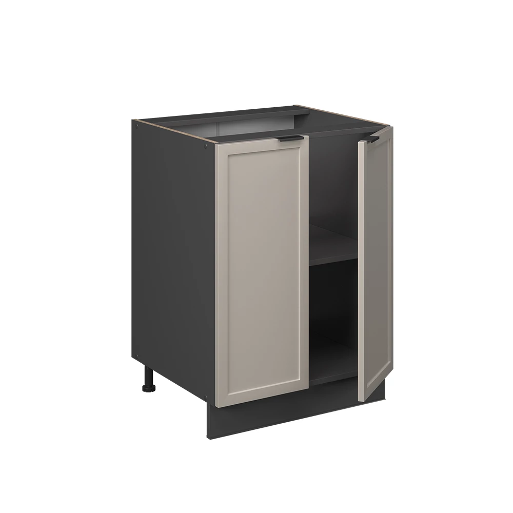 Nahaufnahme von Küchenunterschrank in GrauBeige, zeigt Textur/Details