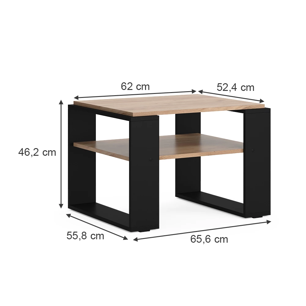 livinity® Couchtisch Goldkraft Eiche 65.6 x 55,8 cm mit Ablage, Helm