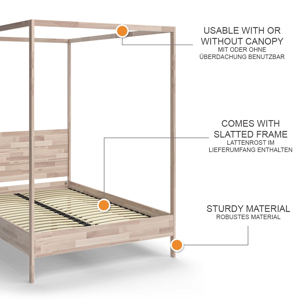 livinity® Himmelbett Naturholz 140x200, Lotti