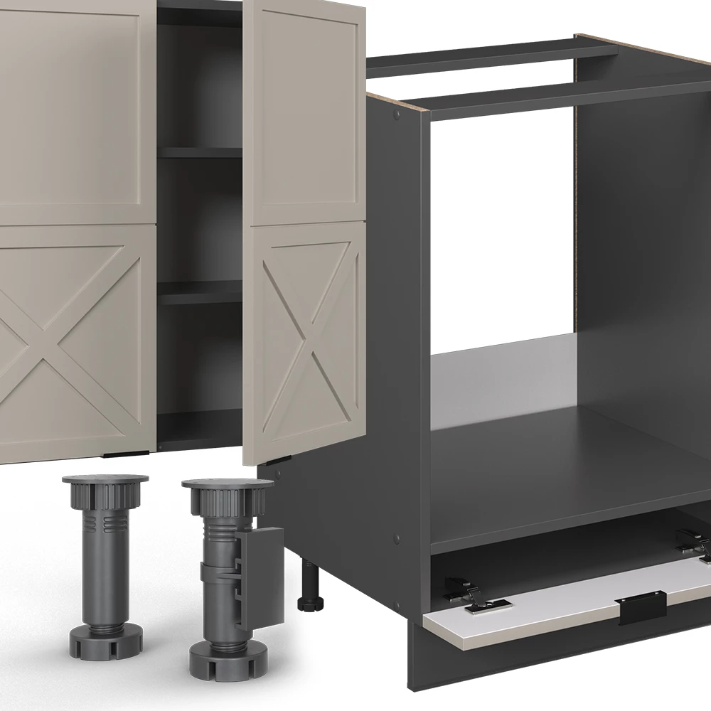 Gros plan de Cuisine en angle en GrisBeige/Anthracite, montrant la texture/les détails