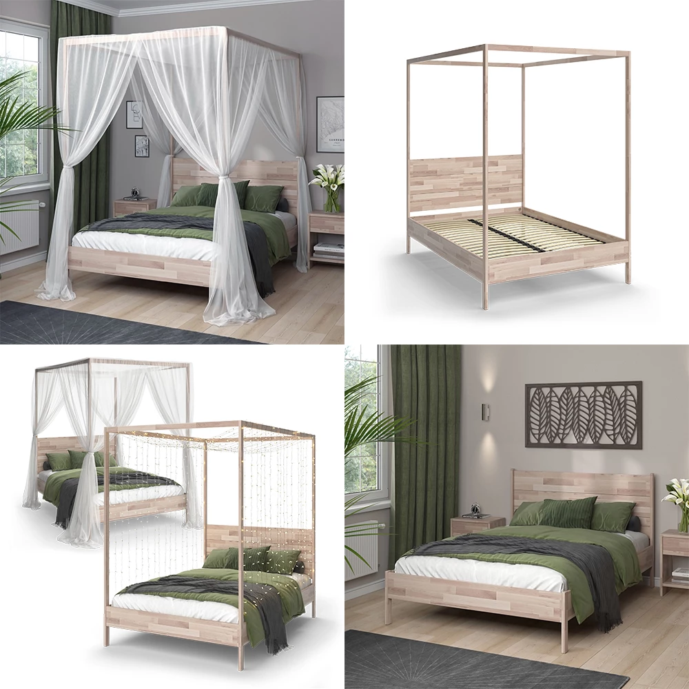 livinity® Himmelbett Naturholz 140x200, Lotti