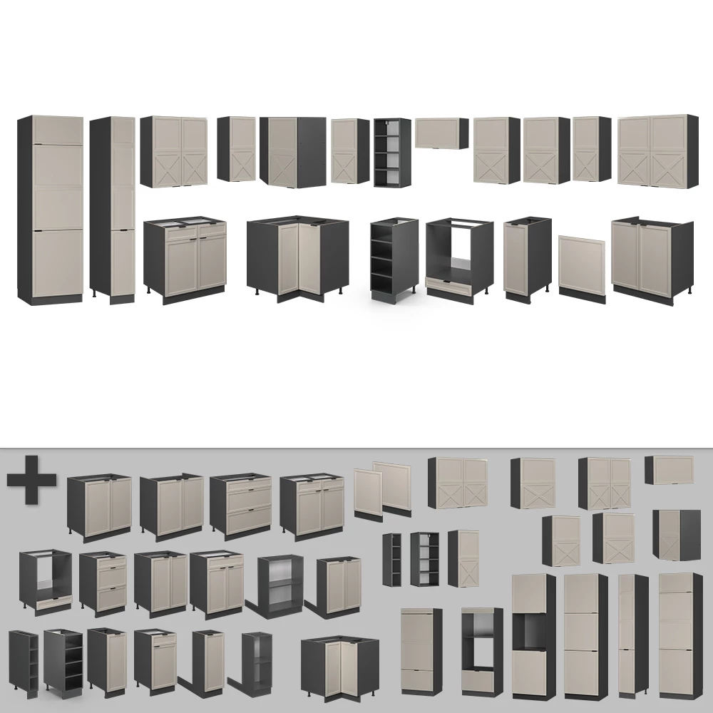 Gros plan de Cuisine en angle en GrisBeige/Anthracite, montrant le design et les détails de surface