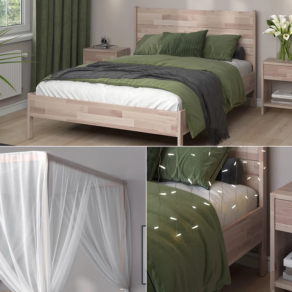 livinity® Himmelbett Naturholz 140x200, Lotti