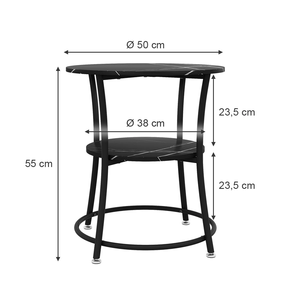 Couchtisch in Marmor auf weißem Hintergrund mit sichtbaren Maßen