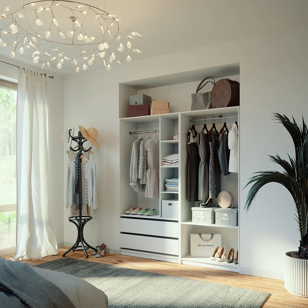 Garderobe i farven Hvid, vist i et miljø med dekoration