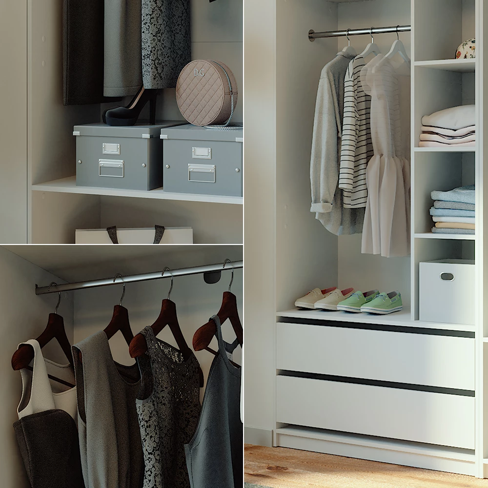 Nærbillede af Garderobe i farven Hvid, der viser struktur/detaljer