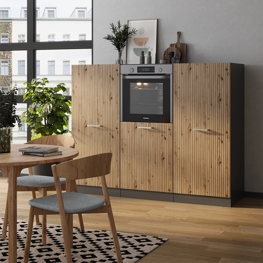 Vicco Cucine componibili piccole Rovere artigianale/antracite 180 cm senza piano di lavoro, R-Line