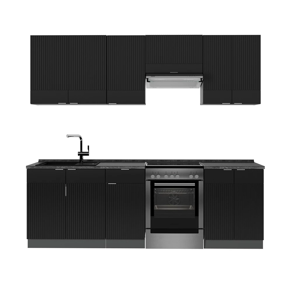Ligne de cuisine en Noir rayé/anthracite sur fond blanc