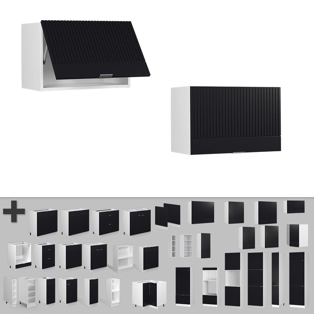 Nahaufnahme von Hängeschrank in Schwarz gestreift, zeigt Textur/Details