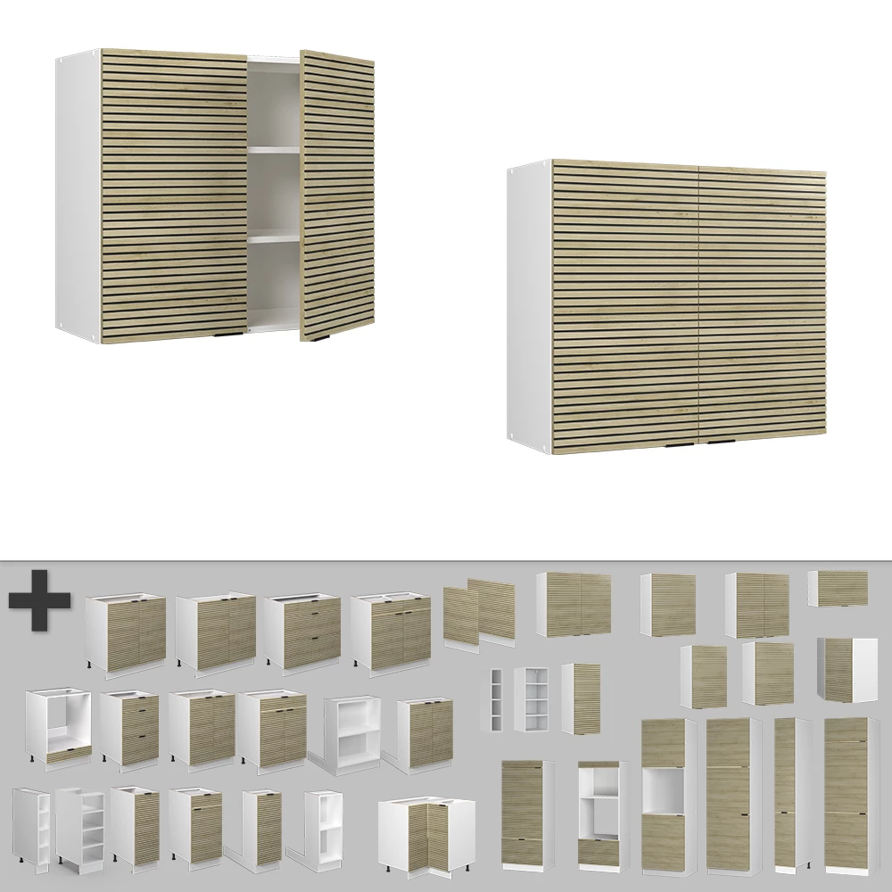 Nahaufnahme von Hängeschrank in Eiche Paneel, zeigt Textur/Details