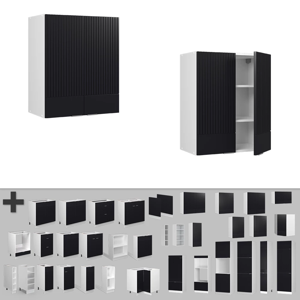 Nahaufnahme von Hängeschrank in Schwarz gestreift, zeigt Textur/Details