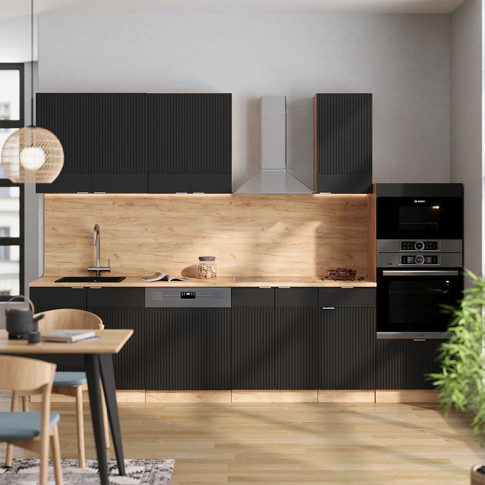 Kuchynský kút in Čierny pruhovaný/zlatý dub on white background